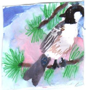 Chickadee with watercolor and pen by Irene, age 10